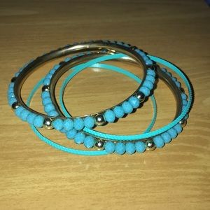 Bead Turquoise and gold bangle set